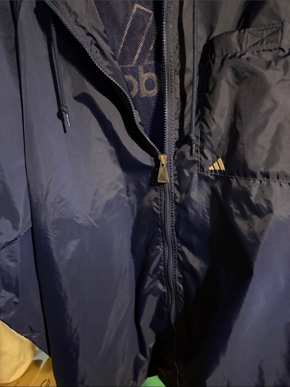 adidas Navy Windbreaker Jacket with Hood and Zip
